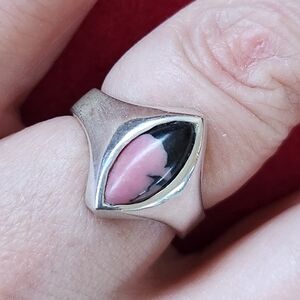 Silver 925 Rhodonite Stone Ring Size 7.5